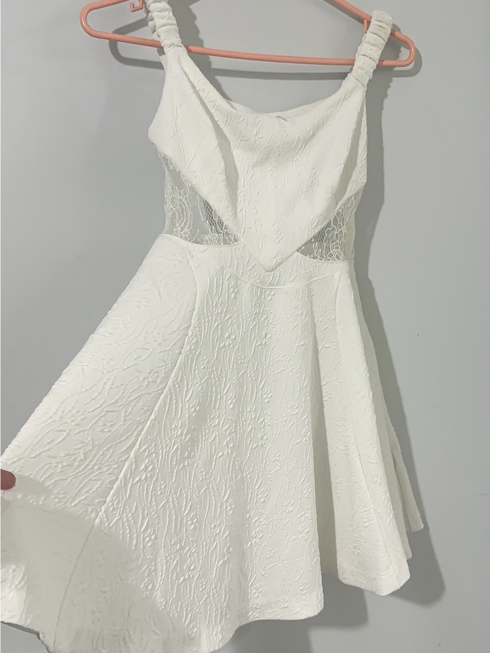 Free People White Textured Mini Dress with Lace Cutouts